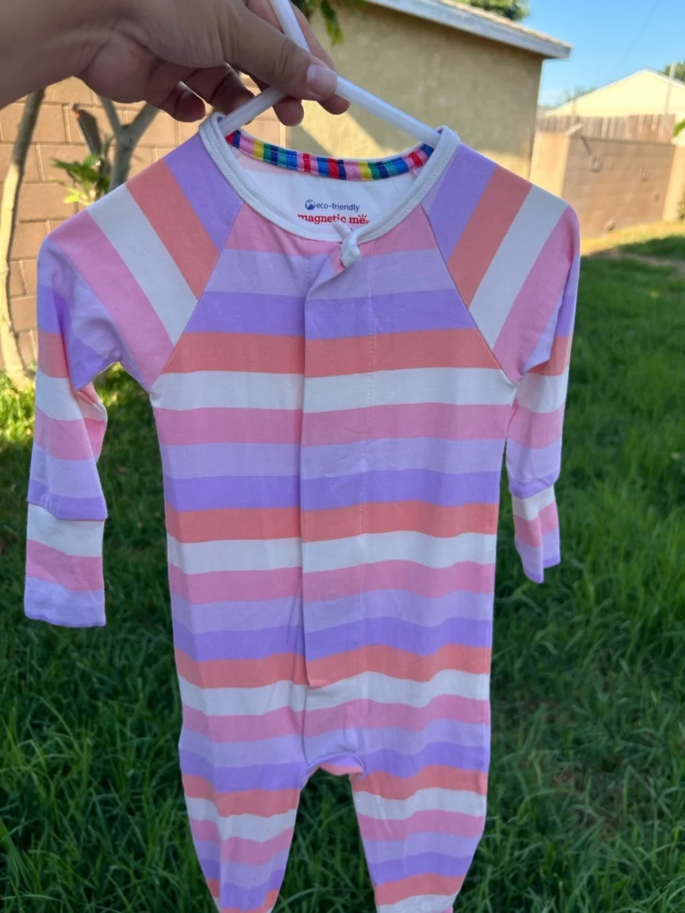 Magnetic Me Pink, Purple & Cream Striped Footie